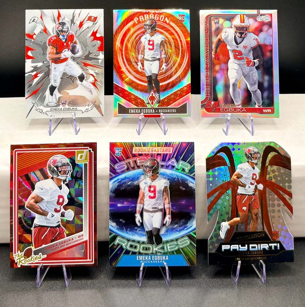 Emeka Egbuka 2025 Rookie Trading Card Lot (6 Cards) Tampa Bay Buccaneers